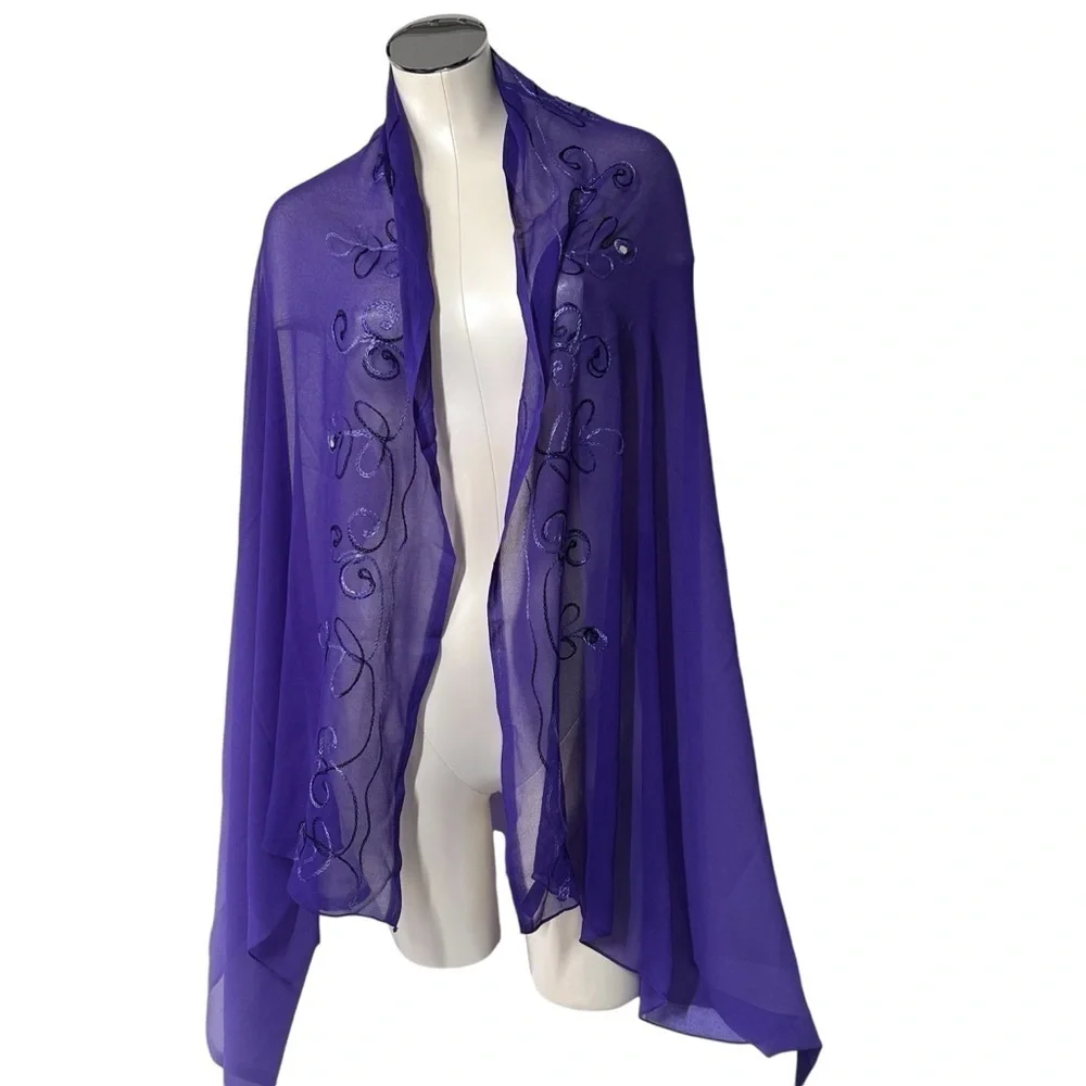 LADY JULIET Purple Lavender Sheer Sarong Cover-up Wrap Shawl & Travel Bag Sz OS